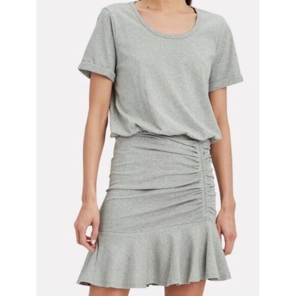NWT Veronica Beard Jeans Pima Ruched W/ Flounce Dress Womens Grey Sz L - Picture 1 of 14